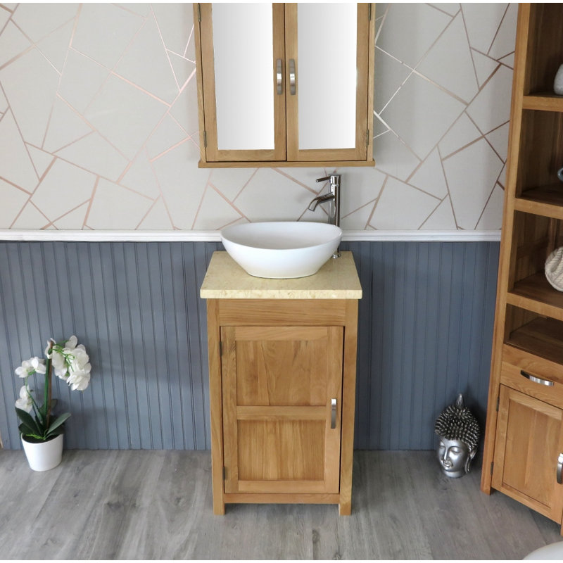 Slimline 515mm Free-standing Cloakroom Vanity Unit, Oak, Cream Marble