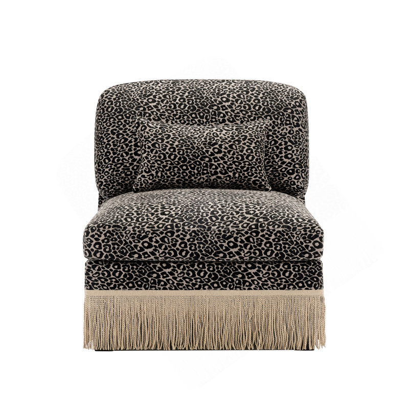 Canapé sans accoudoirs en chenille léopard avec 1 coussin noir kaki, Kaki / Noir