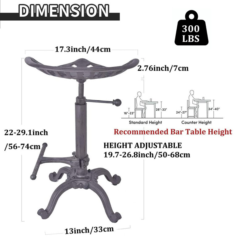 Dicle Swivel Adjustable Height Counter Stool with Metal Frame, Rust