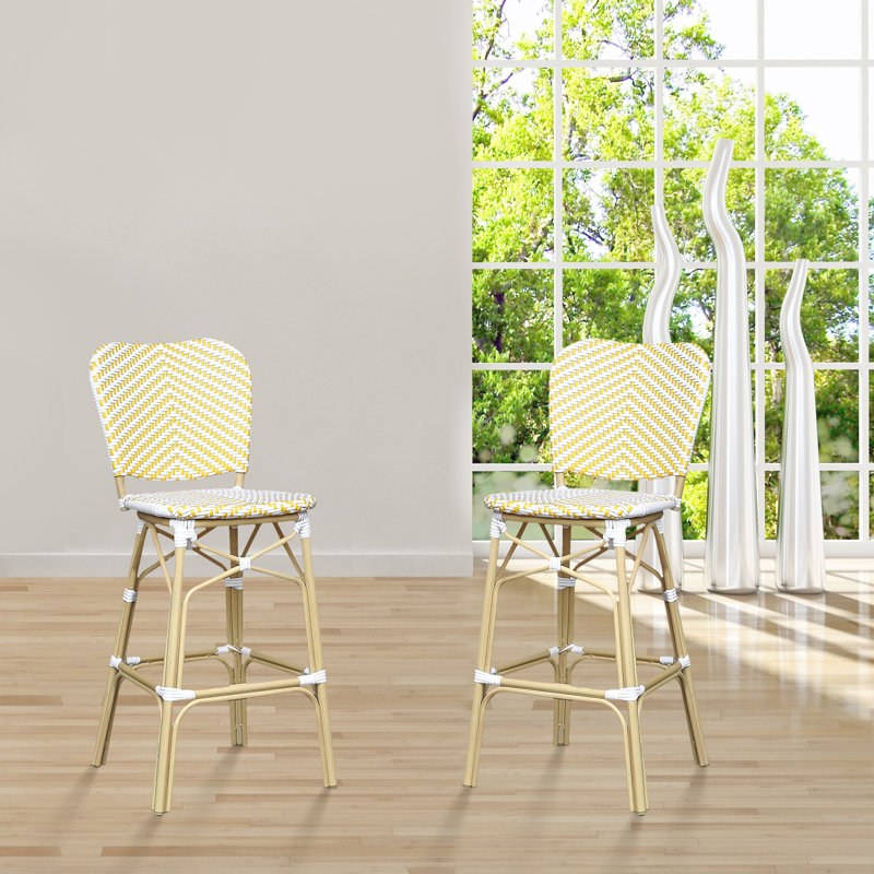 Chaise de bar d'extérieur en aluminium Anjanette, chaise, Jaune/blanc