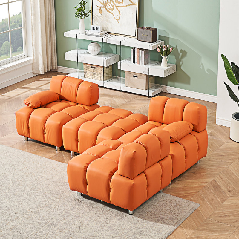 Upholstered Boneless Sofa, 33.48" H x 88.99" W x 33.48" D, Orange Polyester Blend