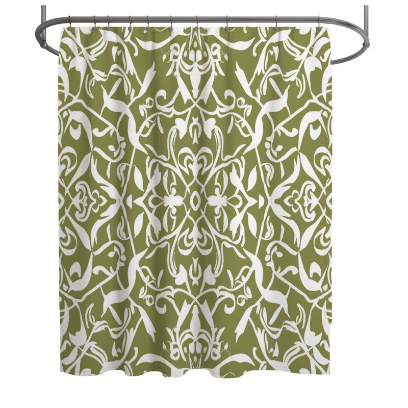 Floral Artwork Bathroom Damask Shower Curtain, 93"H x 70"W