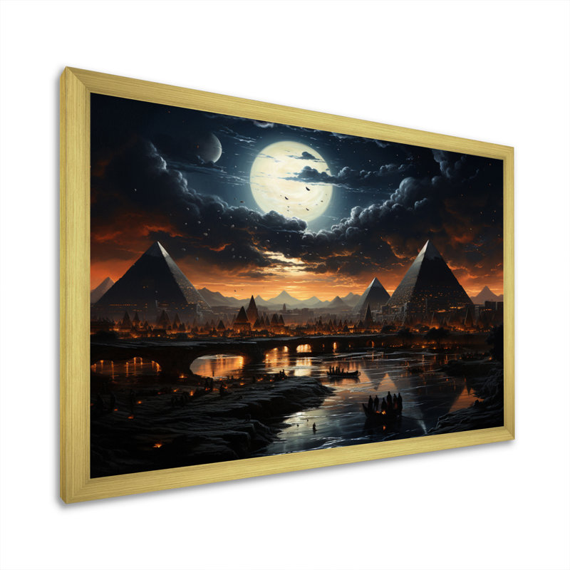 Pyramide du ciel égyptien égyptien - reproduction sur toile, H 24 po x l 32 po x P 1 po, Encadrement doré