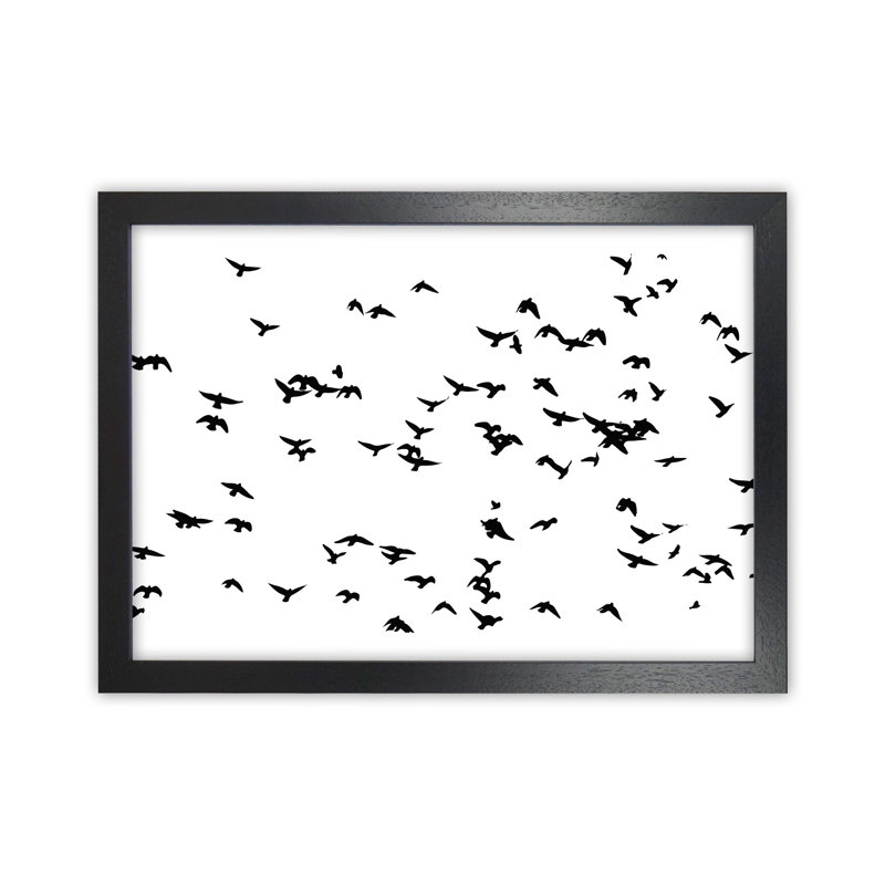 Flock Of Birds Landscape by Pixy Paper - Print, 21cm H x 29.7cm W x 3cm D, Black Framed