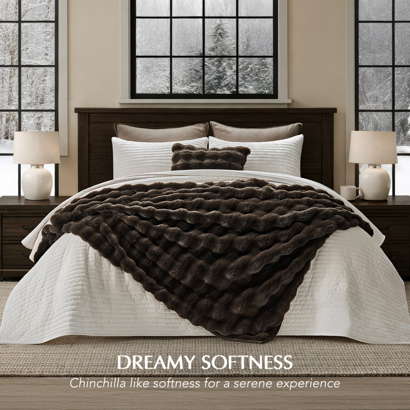 Ridgeline Faux Fur Throw Blanket, 80" L x 60" W, Dark Brown