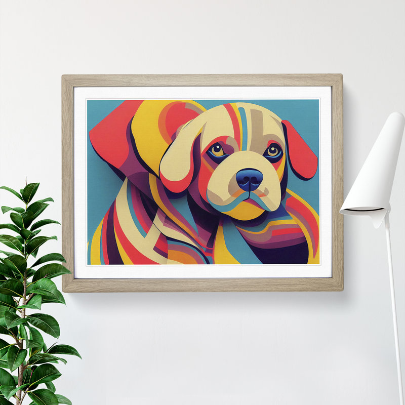Abstract Puppy Dog - Framed Print, 34cm H x 46cm W x 2cm D, Oak