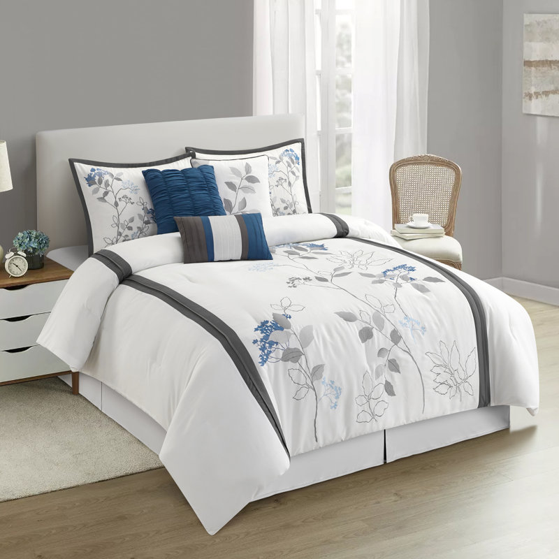 California King White Floral Microfiber Comforter Set