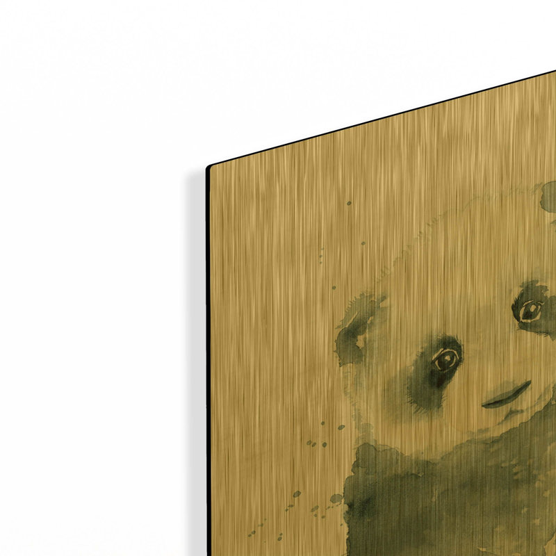 «Panda Cub» par Katrina Pete, art mural en métal doré, 12 po x 12 po, 12 po x 12 po