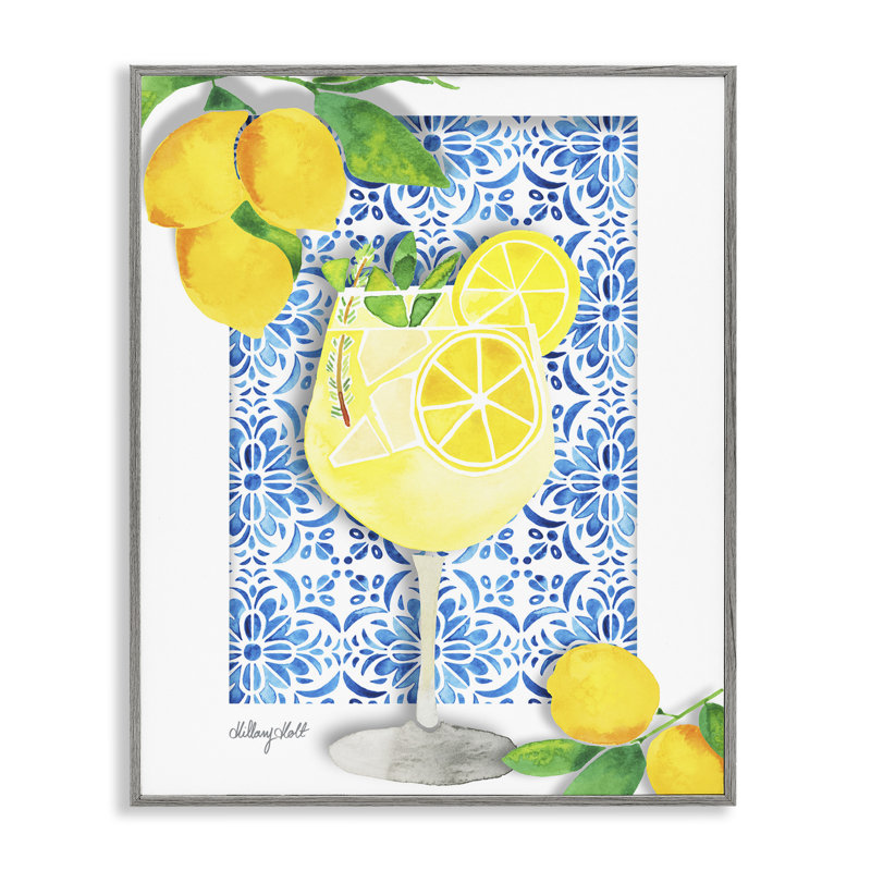 Giclée encadrée de boisson méditerranéenne Limoncello, design par Hillary Holt, H 20 po x l 16 po