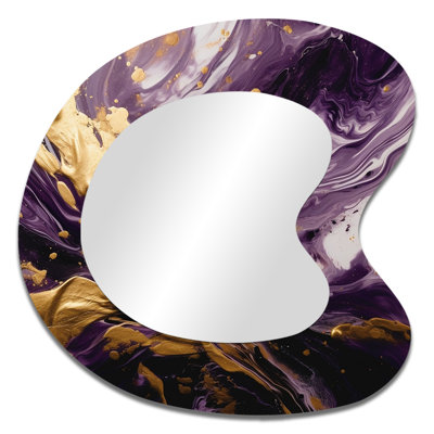 Magie liquide mauve et or I - Art abstrait en métal - Miroir mural moderne asymétrique