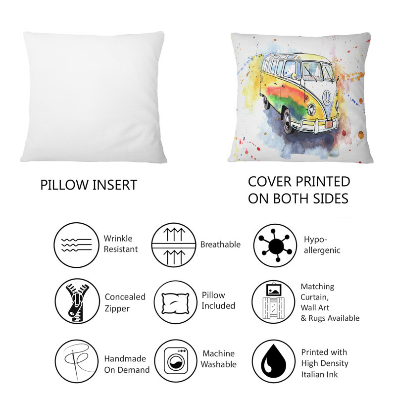 Coussin Retro Industrial Grungy Hippy Bus