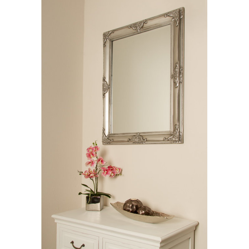 Kellison Wood Flat Mirror, 82cm H x 62cm W x 7cm D, Silver