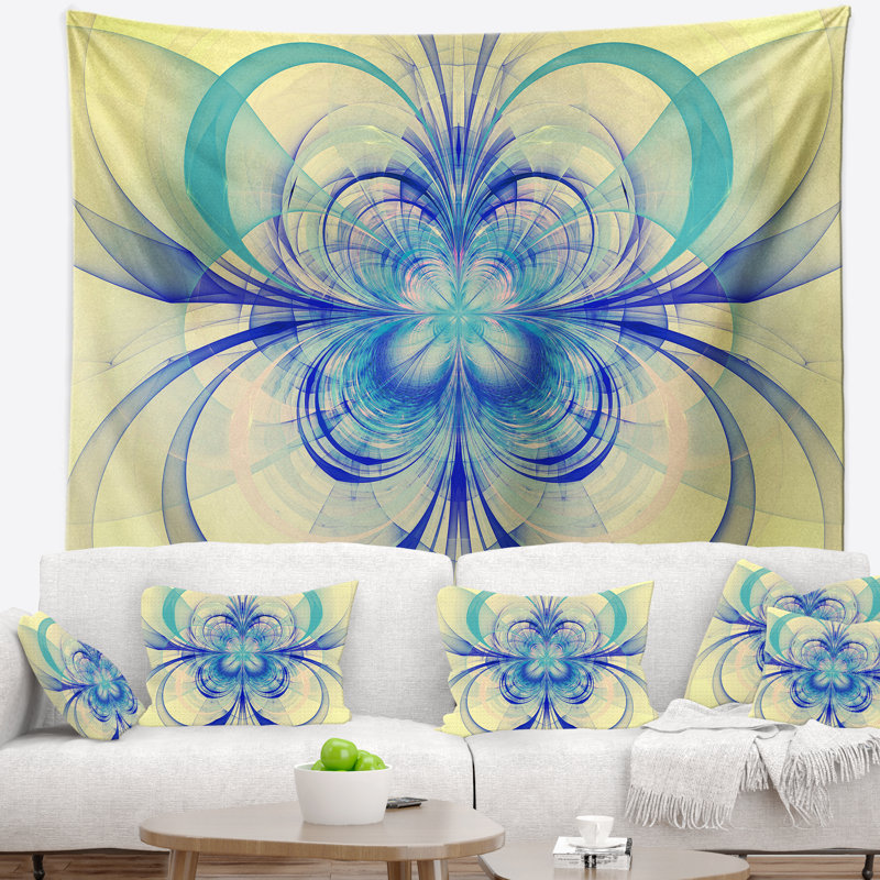 Tapisserie florale bleue à motif floral, H 50 po x l 60 po