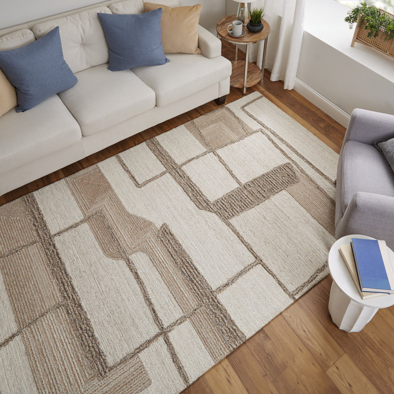 Tapis moderne géométrique, ivoire / brun / brun clair Jennae, Rectangle 9 pi x 12 pi