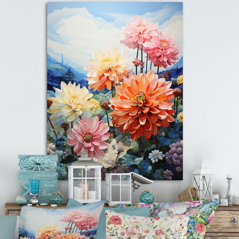 Zabdi Dahlia Field Pointillism Dot - imprimé, H 20 po x l 12 po x P 1 po, Toile tendue
