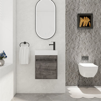 Meuble-lavabo mural 18 po avec lavabo en résine blanche et porte d'armoire à fermeture en douceur 18 po