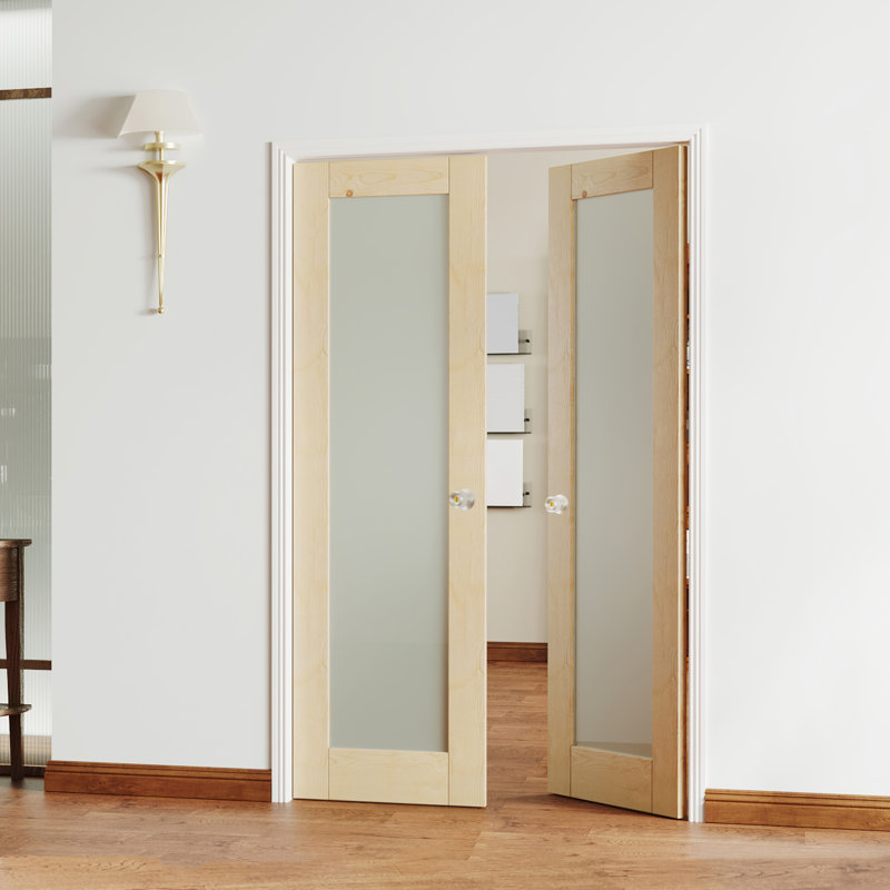 Double Pantry Doors With Frosted Glass – 1-Lite Interior MDF French Door Set With Sliver Knobs, 80" H x 56" W