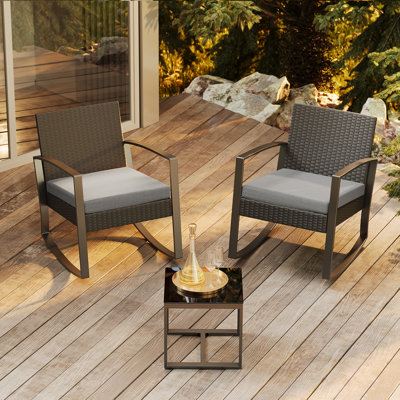 Ferlin 2-Person Outdoor Set – Wicker/Metal/Wood, Waterproof Cushions & UV-Resistant Frame