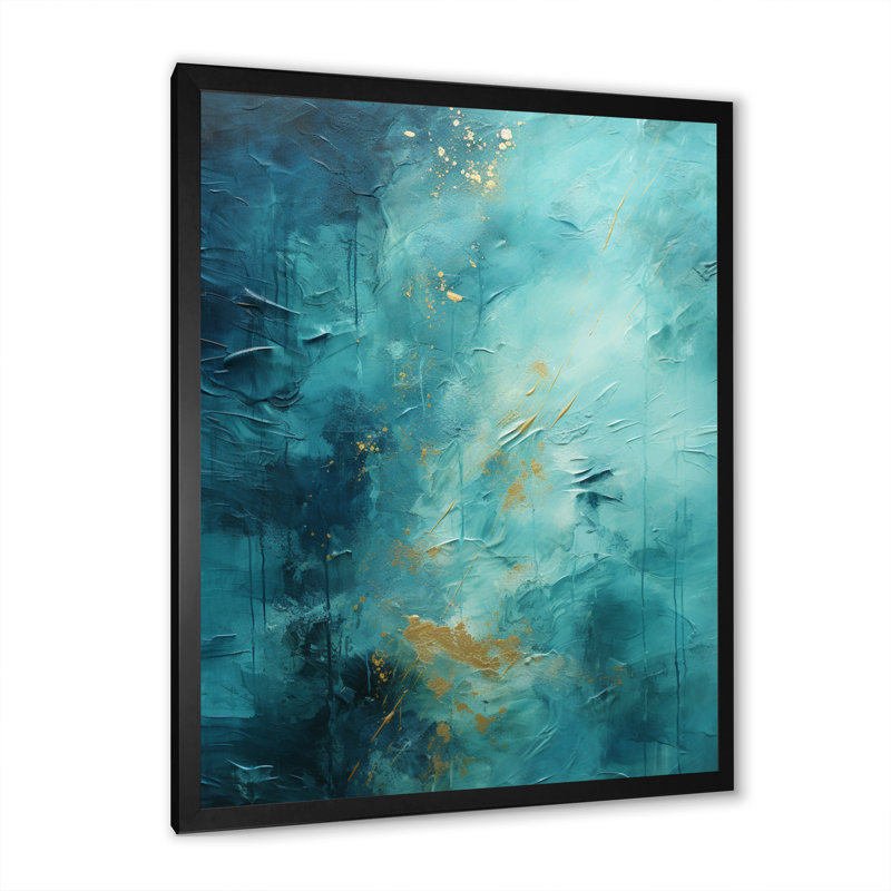 Fibbie turquoise Tranquility I - paysages abstraits, art mural, H 32 po x l 16 po x P 1 po, Cadre photo noir