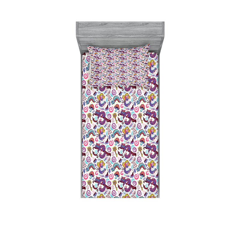 Multicolore ensemble de draps et taies décoratives Ambesonne, Ensemble de draps pour lit simple avec deux taies 