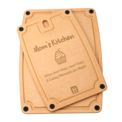 2-Pc. Eco-Friendly Composite Reversible Cutting Board Medium&Large Set With Handles, Mom