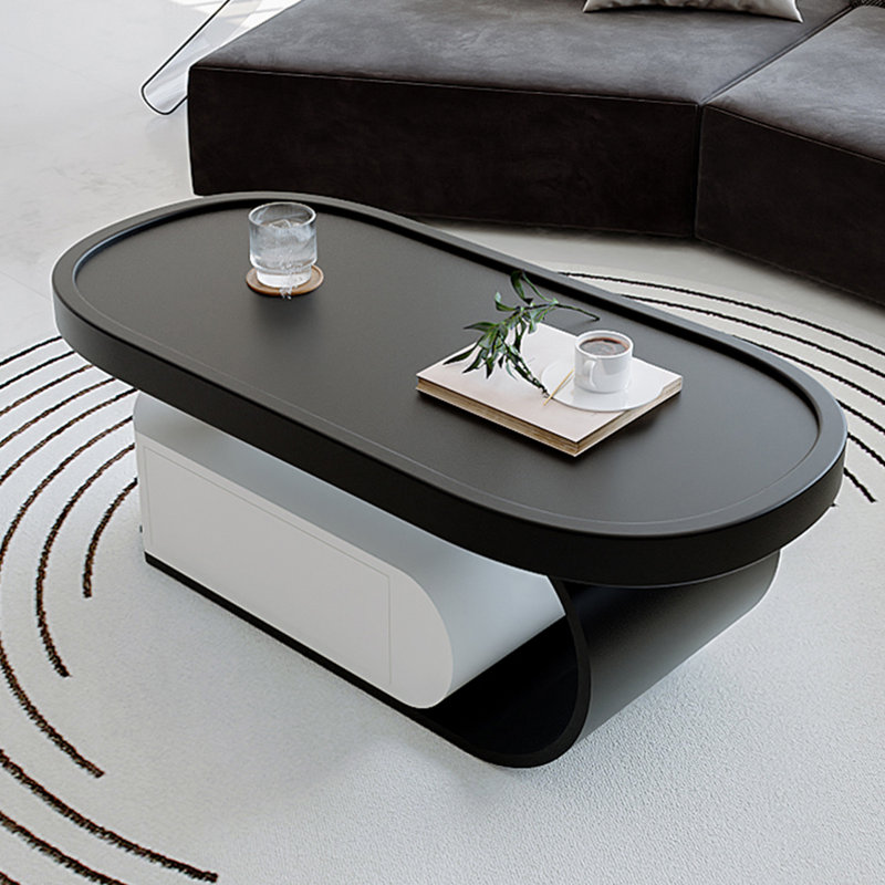 Modern simple oval shaped coffee table, Black, Black/White, 16.5" H x 43.3" L x 23.6" W