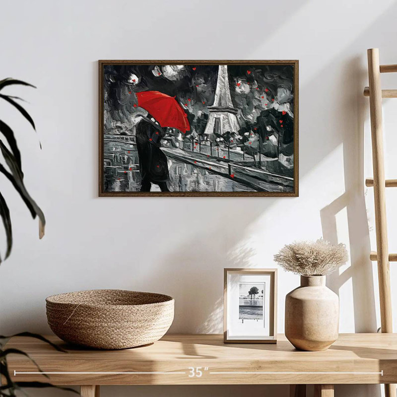 Paris Night Couple Pop, 19 po x 13 po, Cadre flottant en noyer