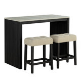 Transitional Bar Table Set With Upholstered Tufted Stools,Set Of 3