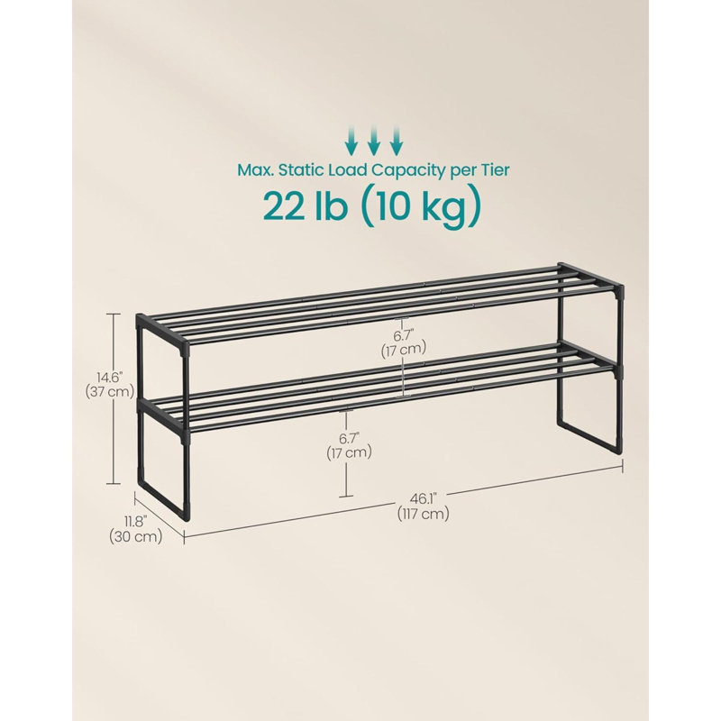Range-chaussures, range-chaussures à 2 niveaux, tablette de rangement en métal, debout ou à l'envers, pour 15 à 18 paires, empilable, pour vestibule