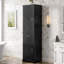 Grande armoire de rangement pour salle de bain, armoire de rangement autoportante avec deux portes de taille différente et tablette réglable, conception à étagère de porte, panneau de fibres à densité moyenne avec finition peinte, noir-18469210