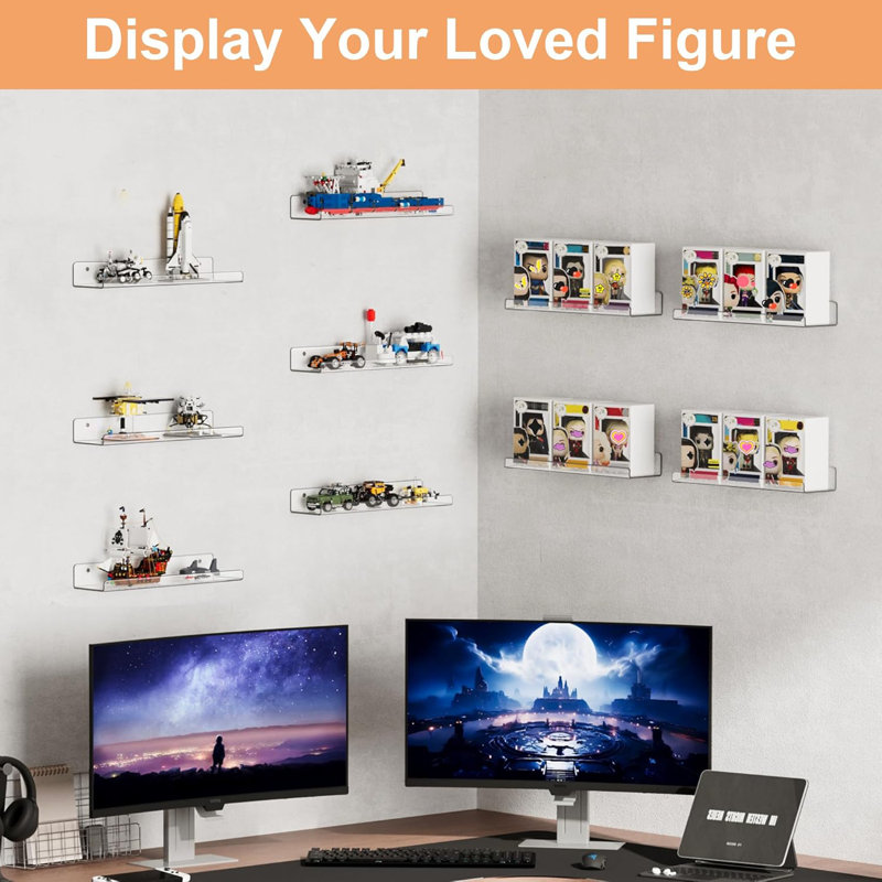 10 Pack Acrylic Shelves Wall Organizer And Storage, 15" Display Shelf For Figure, Toy Cars, Perfume, Kids Bookshelf For Bedroom, Nursery, Craft Room, Clear