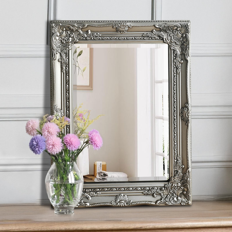 Kelleher Solid Wood Rectangle Mirror, Antique Silver, 53cm H x 42cm W
