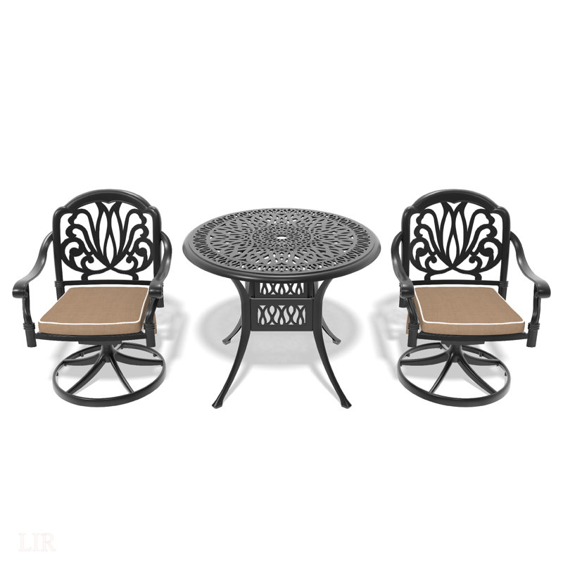 Ensemble de salle à manger toutes saisons en fonte d'aluminium, avec chaises pivotantes et table avec cadre noir