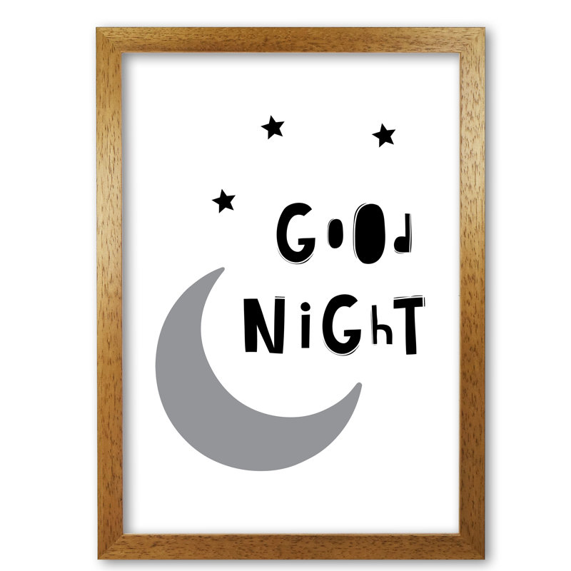 Good Night Moon - Painting, 42 cm H x 30 cm W x 5 cm D, Honey Oak Frame