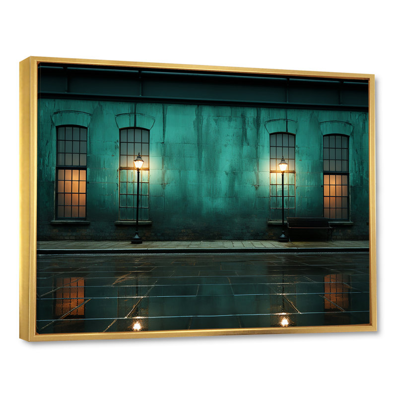 Turquoise Twilight Industrial II sur toile, Cadre flottant doré, H 12 po x l 20 po x P 1 po