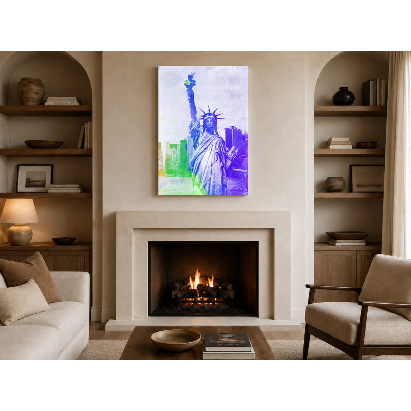 Statue de la liberté, arc-en-ciel, art mural, 11" W x 14" H