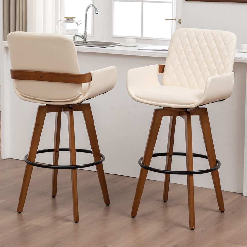 Tabourets de comptoir pivotants modernes rembourrés, Beige, Tabouret de comptoir (siège d'une hauteur de 26,5