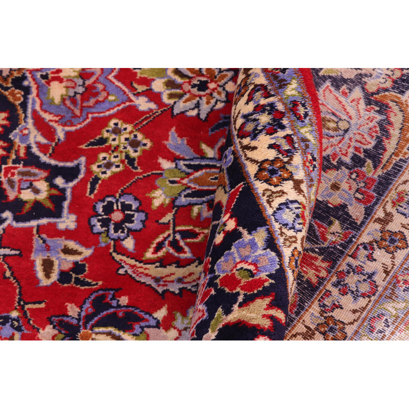 Tapis rouge vintage en laine noué à la main Kashan Brenda Vintage 9 pi 9 po x 12 pi 8 po