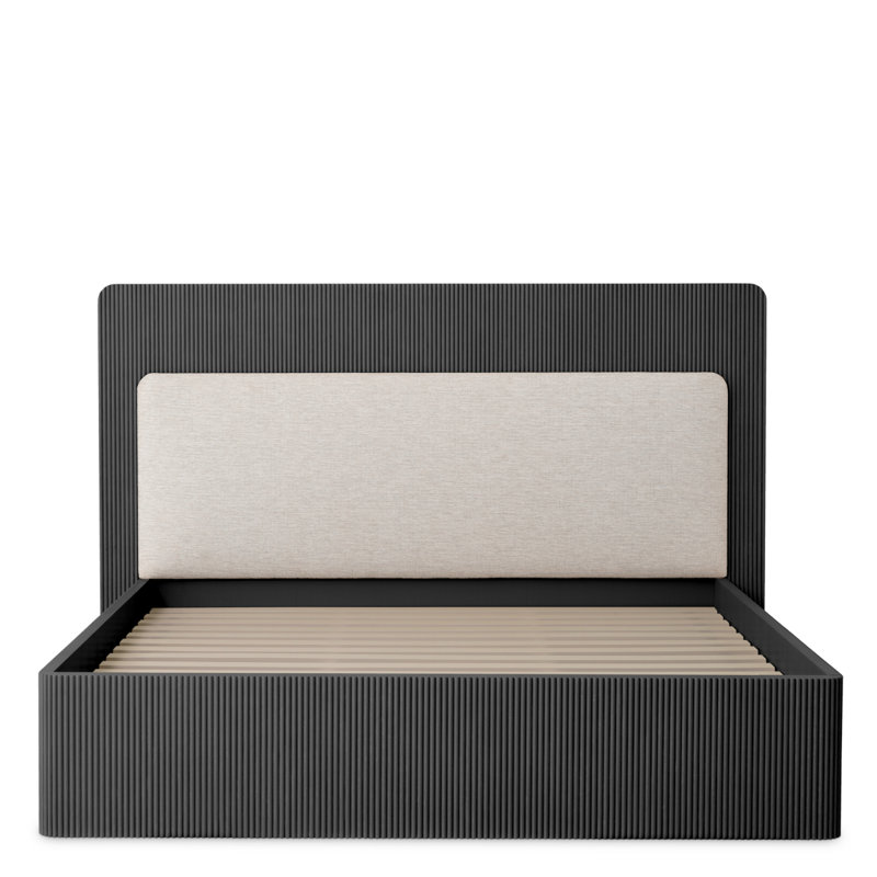 Dimitrios Upholstered Bed, Charcoal Gray Oak/Durini Natural, Queen