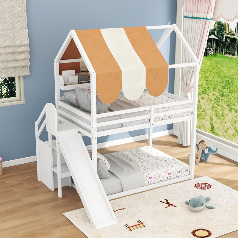 House Bed With Canopy And Bookshelves, White