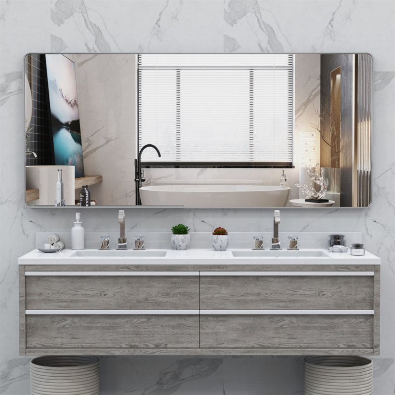 Versatile Removable Tray Wall Mounted Mirror For Various Rooms, Silver, 72" x 32"