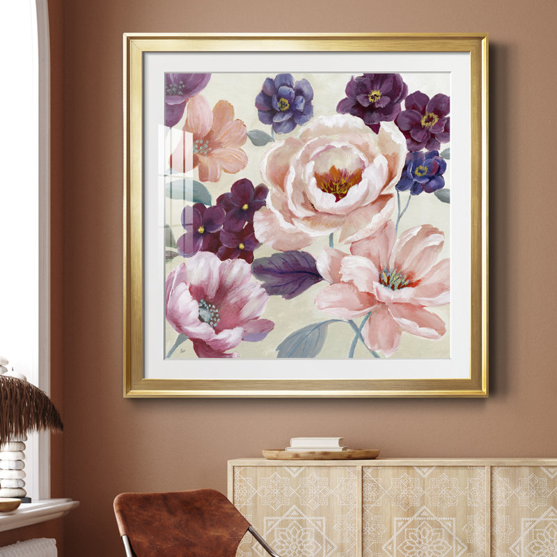 Douce romance - peinture encadrée, H 34,5 po x l 34,5 po x P 1,5 po, Toile avec cadre or