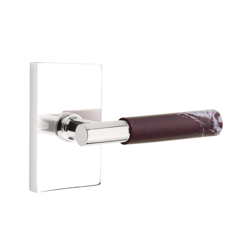 Ensemble de leviers de passage Emtek Select avec rosette rectangulaire et tige en T, levier en marbre Rosso Levanto, Oui