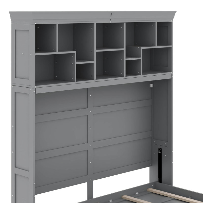 Queen Size Murphy Bed With Top Shelves & USB, Grey