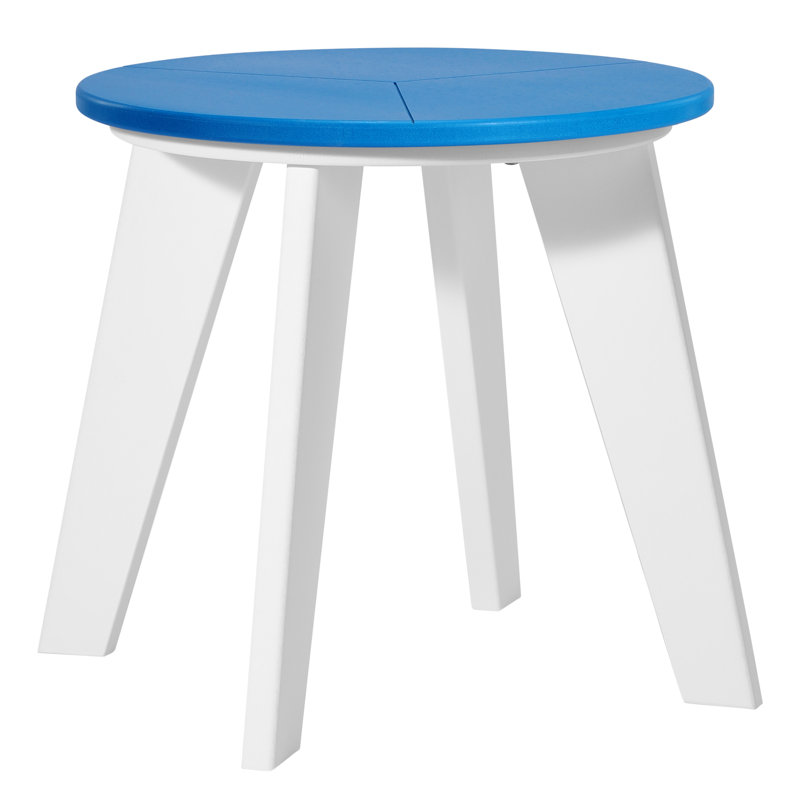 Outdoor Round 18" End Table, White, Blue