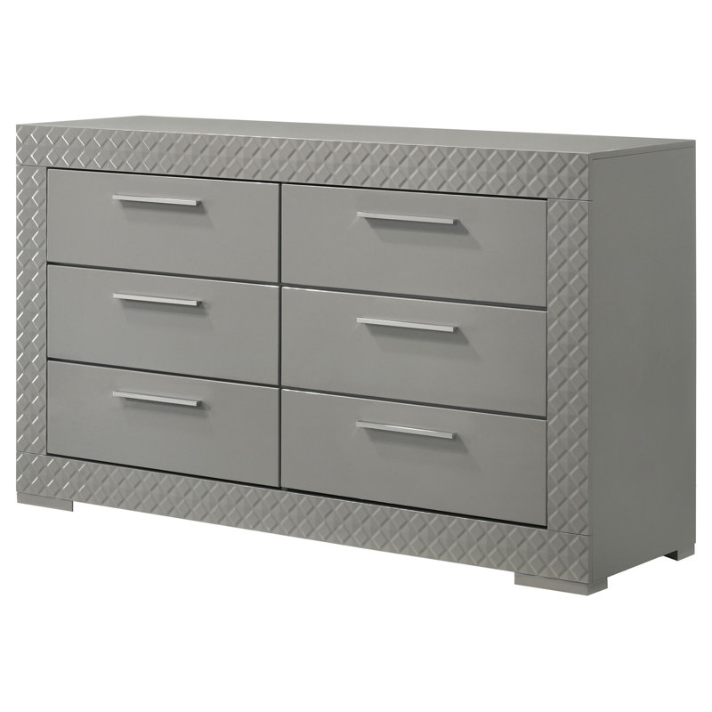 Commode 6 tiroirs ultrabrillante, Gris