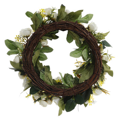30cm Artificial Rose Wreath Blooming Front Door Decor