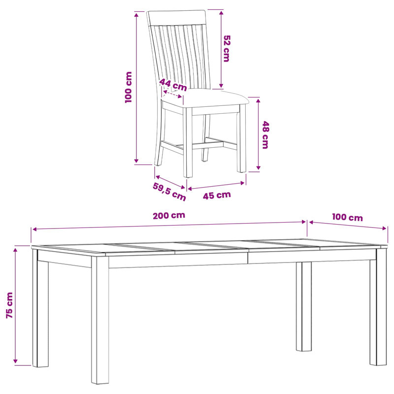 8 -Person Oak Solid Wood Dining Set, Beige, Beige, Beige, Beige