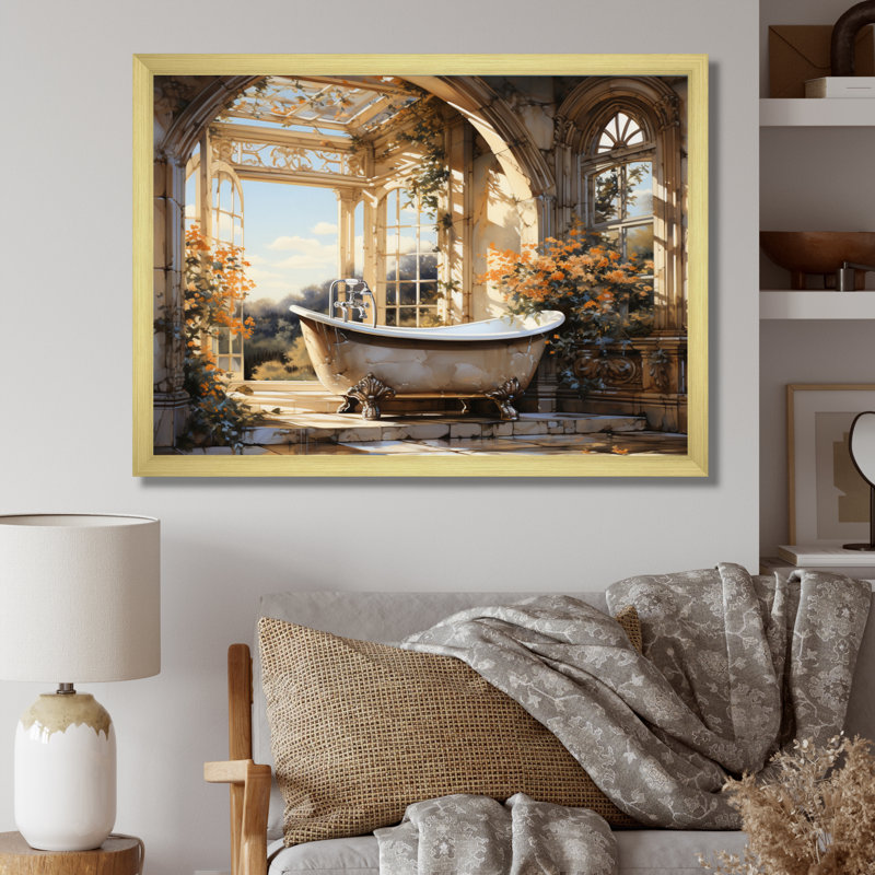 Salle de bain Golden Luxe I - Art mural de salle de bain, Cadre doré simple, H 16 po x l 32 po x P 1 po