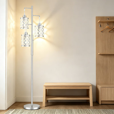 Lampe sur pied à intensité variable de 68 pouces, lampe sur pied moderne avec d'élégantes cages en métal, grande lampe sur pied industrielle pour salon, chambre à coucher, salle d'étude, bureau, ampoules DEL 2000LM incluses, argent